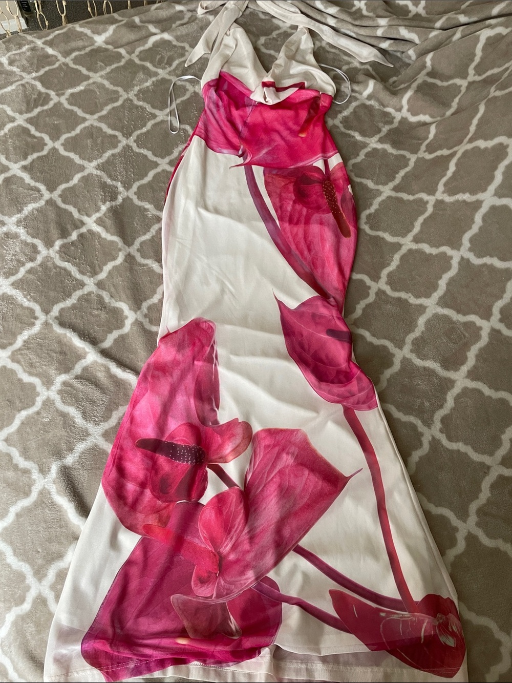 Lovely Day White Maxi Dress with Fuchsia Floral Print
